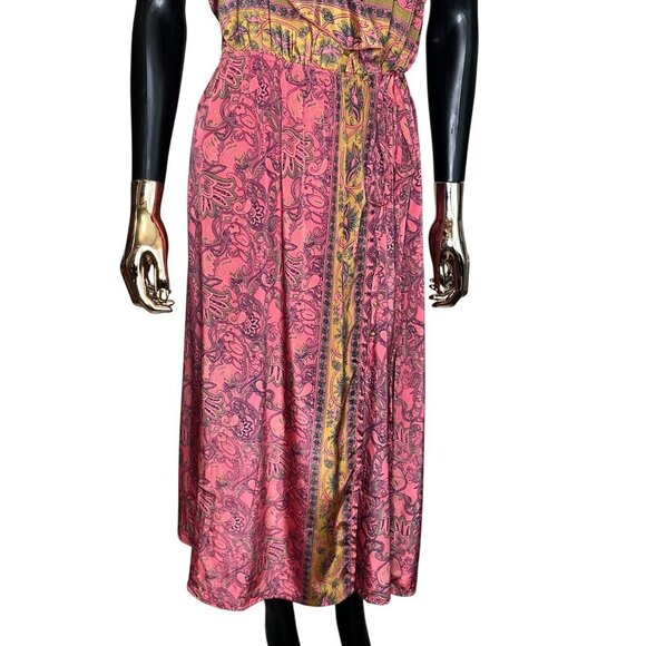 Raga Pink Boho Paisley Ruffle Midi Dress – Sleeveless Tie Waist SP - Picture 11 of 13